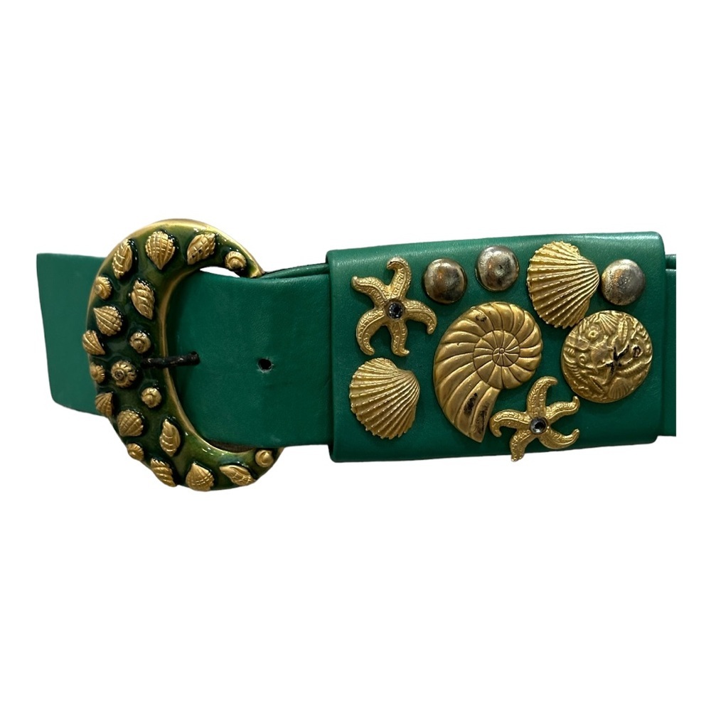 Leatherock green seashell and starfish belt small